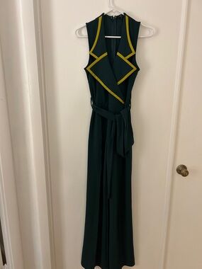 Valentine Dark Green Maxi Dress with Yellow Trim